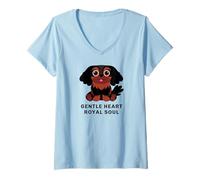 Donna Cavalier King Charles Spaniel Nero e Marrone Chiaro Maglietta con Collo a V