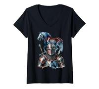 Donna Cavaliere Cavaliere Cavaliere Cavalli Armatura Cavallo Maglietta con Collo a V