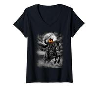 Donna Cavaliere di Iuta di Zucca Gotica Horror di Halloween Rider Maglietta con Collo a V