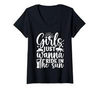 Donna Cavaliere Girls Just Wanna Ride Horse Rider Maglietta con Collo a V