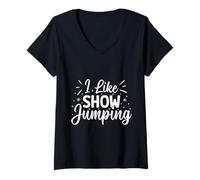 Donna Cavaliere I Like Jumping Horse Rider Maglietta con Collo a V