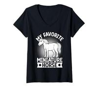 Donna Cavaliere Miniature Horse Horse Rider Maglietta con Collo a V
