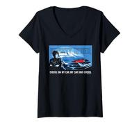 Donna Cavaliere Rider Pulcini Scavare Il Mio Auto Classico Maglietta con Collo a V