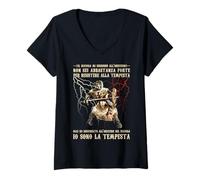 Donna Cavaliere Templare io Sono la Tempesta - Cavaliere Crociato Maglietta con Collo a V