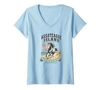 Donna Cavalli Selvaggi sulla Costa Nazionale dell'isola di Assateague Maglietta con Collo a V