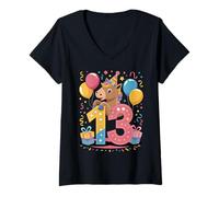Donna Cavallo 13 ° compleanno ragazzo ragazza 13 anni tredicesimo Cavallo Maglietta con Collo a V