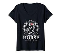 Donna Cavallo Cinese Capodanno 2026 Cavallo Cinese Asiatico Anno 2026 Maglietta con Collo a V