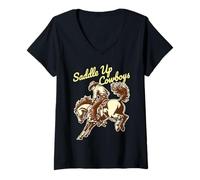 Donna Cavallo Cowboy Rodeo Vintage Country Western Maglietta con Collo a V