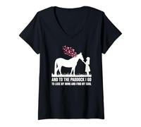 Donna Cavallo Detti Cavalli Ragazze Equestre Cavallerizza Cavallo Maglietta con Collo a V