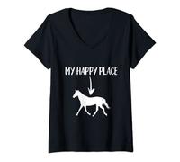 Donna Cavallo Il Mio Posto Felice Equitazione Equitazione Maglietta con Collo a V