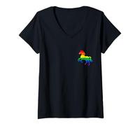 Donna Cavallo LGBTQ Pride Flag Rainbow Pocket Minimalist Derby #25DA Maglietta con Collo a V