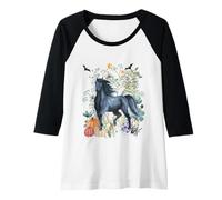 Donna Cavallo Nero Halloween Summerween Animali Wildlife Stallion Maglia con Maniche Raglan