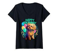 Donna Cavapoo Dog Happy Birthday Party Cavie Tema Abbigliamento Articolo Maglietta con Collo a V