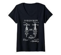 Donna Cavatappi da Vino Old Vintage Patent Maglietta con Collo a V