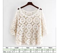 Donna Cavo Uncinetto Top Corto Maglia Pullover Mezza Manica Bolero Pareo Mare