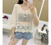 Donna Cavo Uncinetto Top Corto Maglia Pullover Mezza Manica Bolero Pareo Mare