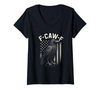 Donna Caw Crow Meme Black Bird USA Bandiera Vintage Patriottica 4 luglio Maglietta con Collo a V