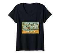 Donna Caye Caulker Belize, Souvenir Vintage da Viaggio con Grafica Artistica Maglietta con Collo a V