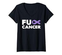 Donna Cazzo Cancro Tshirt - Cazzo Stomaco Cancer Consapevolezza Lotta Maglietta con Collo a V
