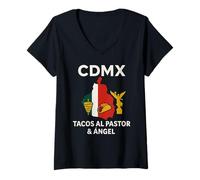 Donna CDMX Tacos al Pastor And Angel Città del Messico Orgoglio Maglietta con Collo a V