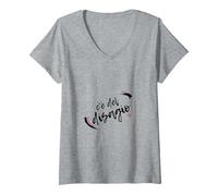 Donna c'è del disagio Maglietta con Collo a V, Grigio Melange, L