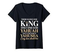Donna c'è Solo Un re Yahuah Yahusha Leone di Giuda Maglietta con Collo a V