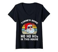 Donna c'è Un po 'di Ho Ho Hos in Questa casa Natale Retro Babbo Natale Maglietta con Collo a V