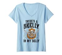 Donna c'è Una Skelly nella mia Pancia Gravidanza Halloween Art Maglietta con Collo a V