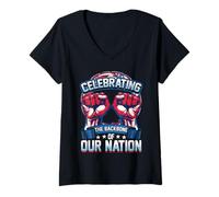 Donna Celebrando la spina dorsale della nostra nazione Patriottica USA Maglietta con Collo a V