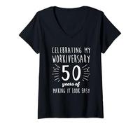 Donna Celebrando Workiversary 50 Years Fun 50th Work Anniversary Maglietta con Collo a V