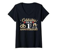 Donna Celebrating Our 1st Wedding Anniversary 1 Year of Marriage Maglietta con Collo a V