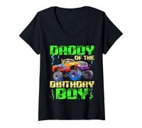 Donna Celebrazioni per Il Compleanno di Daddy of The Birthday Boy Monster Truck Maglietta con Collo a V
