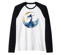 Donna Celeste Luna Stelle Cosmica Silhouette Art Maglia con Maniche Raglan