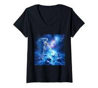 Donna Celestial Aquarius Water Bearer in Blu cosmico Maglietta con Collo a V