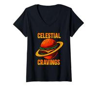 Donna Celestial Cravings Burger nello Spazio Maglietta con Collo a V
