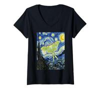 Donna Celestial Luna Moth Van Gogh Notte Stellata Art Maglietta con Collo a V