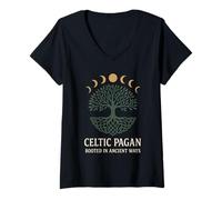 Donna Celtic Pagan Pride Triskelion Albero della Vita Heritage Magic Maglietta con Collo a V
