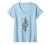 Donna Celtic Viking Compass Vegvisir Rune Simbolo nordico Maglietta con Collo a V