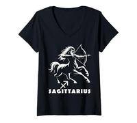 Donna Centauro Oroscopo Sagittario: Motivo dinamico del segno zodiacale Maglietta con Collo a V