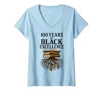 Donna Centenario del Mese della Storia Nera 100 Anni di eccellenza Nera Maglietta con Collo a V