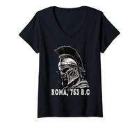 Donna Centurione Romano con Elmo Mlitare Arte Legioni Roma Maglietta con Collo a V
