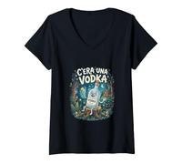Donna C'era Una Vodka. Divertente Alcool Serata Pub Discoteca Maglietta con Collo a V