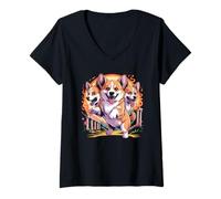 Donna Cerberus Corgi Mitologia Hellhound a tre teste amante dei cani Maglietta con Collo a V