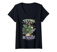Donna Cercando Non Essere Introverso Design Divertente Maglietta con Collo a V