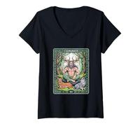 Donna Cernunnos Divinità cornuta pagana dei tarocchi della foresta celtica Maglietta con Collo a V