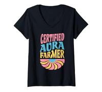 Donna Certificato Aura Farmer Funny Gen Z Meme Retro Flower Maglietta con Collo a V