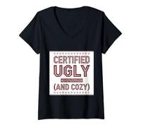 Donna Certificato Brutto (e Accogliente) - Effetto Maglia Sintetica Maglietta con Collo a V