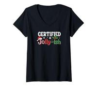 Donna Certificato Jolly-Ish Fun Christmas Spirit Maglietta con Collo a V