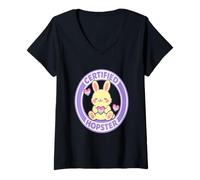 Donna Certified Hopster Cute Bunny Pride Pastel Heart Graphic Tee Maglietta con Collo a V