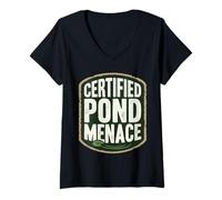 Donna Certified Pond Menace Nature Humor Animal Lover Maglietta con Collo a V